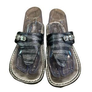 Alegria Vanessa Circulate Black Silver Thong Sandal Shoes Womens Size EU 38
